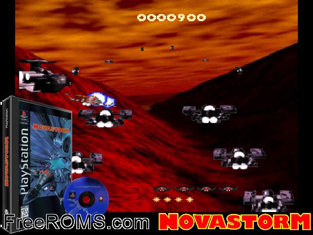 Novastorm [Disc1of2] PSX game showing 3D box cover and gameplay screenshot